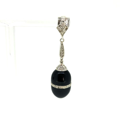 Contemporary Onyx and Diamond Drop Earrings in 18ct white gold