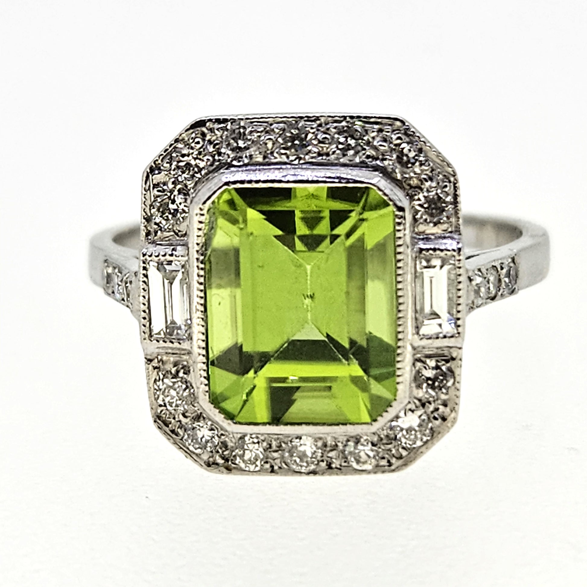 2.50ct Peridot and Diamond Cluster Ring in Platinum