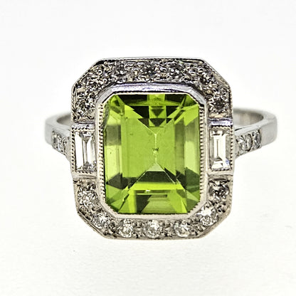 2.50ct Peridot and Diamond Cluster Ring in Platinum