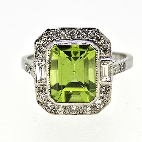 2.50ct Peridot and Diamond Cluster Ring in Platinum