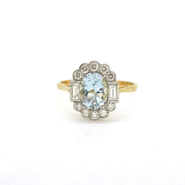 1ct Aquamarine and Diamond Cluster Ring