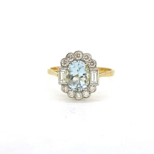 1ct Aquamarine and Diamond Cluster Ring