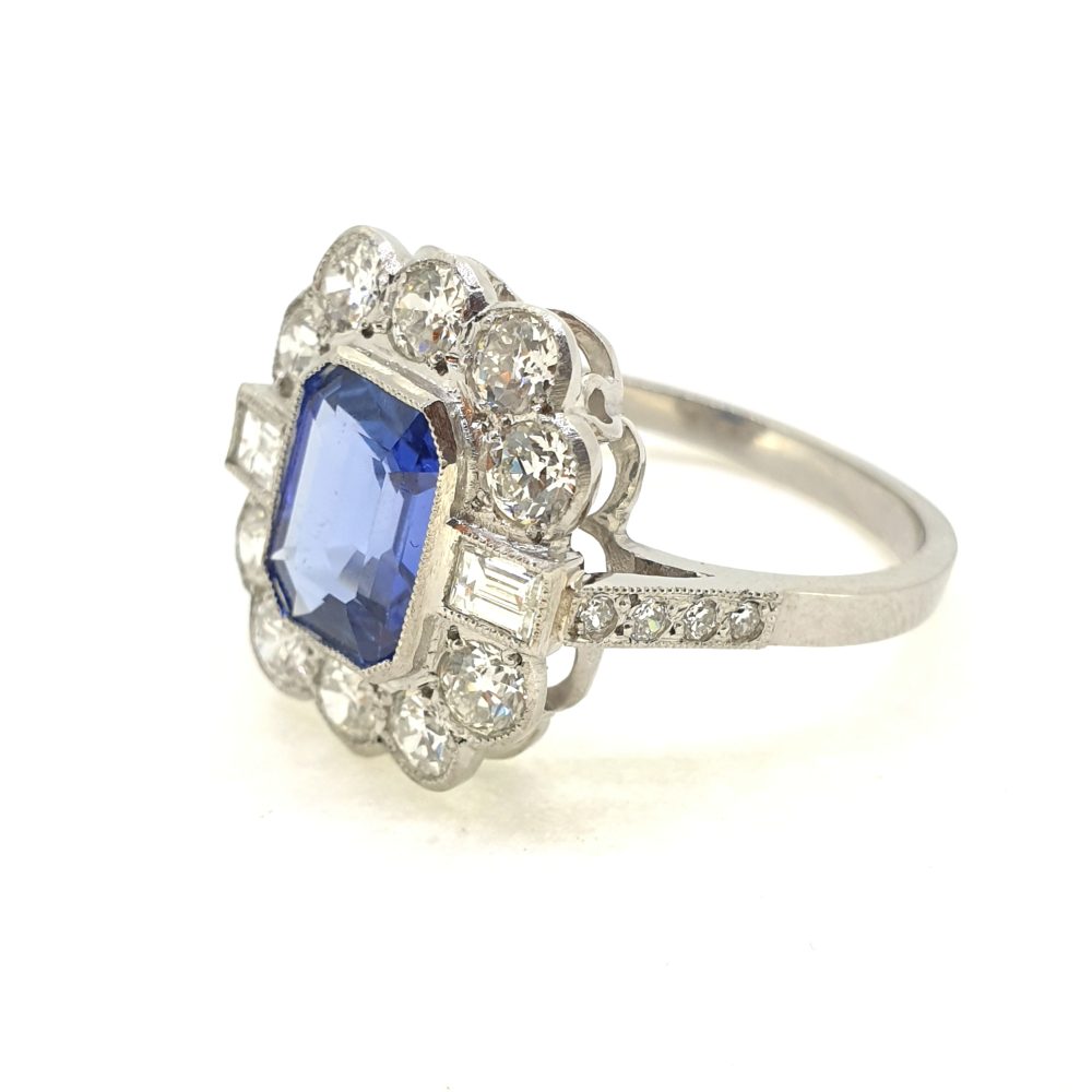 2ct Sapphire and Diamond Floral Cluster Ring in Platinum