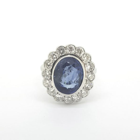 5.67ct Sapphire and Diamond Oval Cluster Ring in 18ct White Gold