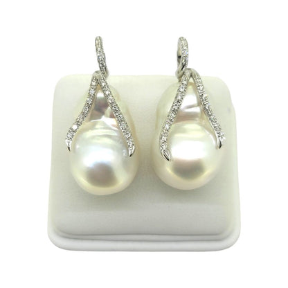 Baroque Pearl and Diamond Earrings in 18ct White Gold