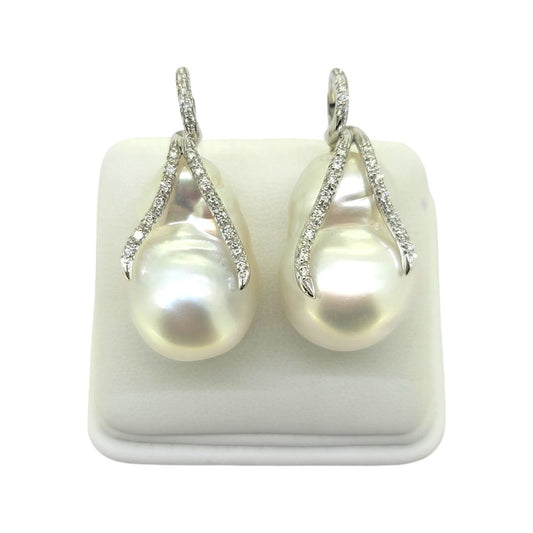 Baroque Pearl and Diamond Earrings in 18ct White Gold