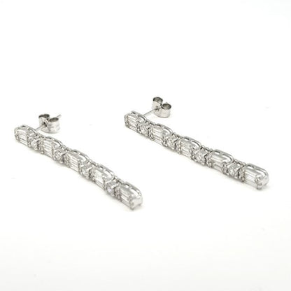 Brilliant and Baguette Cut Diamond Drop Earrings