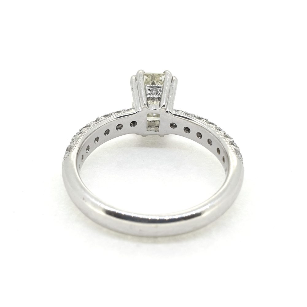 1ct Emerald Diamond Solitaire Engagement Ring with Pave Diamond Shoulders