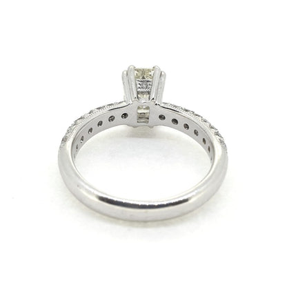 1ct Emerald Diamond Solitaire Engagement Ring with Pave Diamond Shoulders