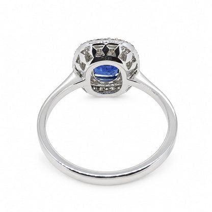 Sapphire and Diamond cluster ring, 18 carat white gold S1.21/D0.28