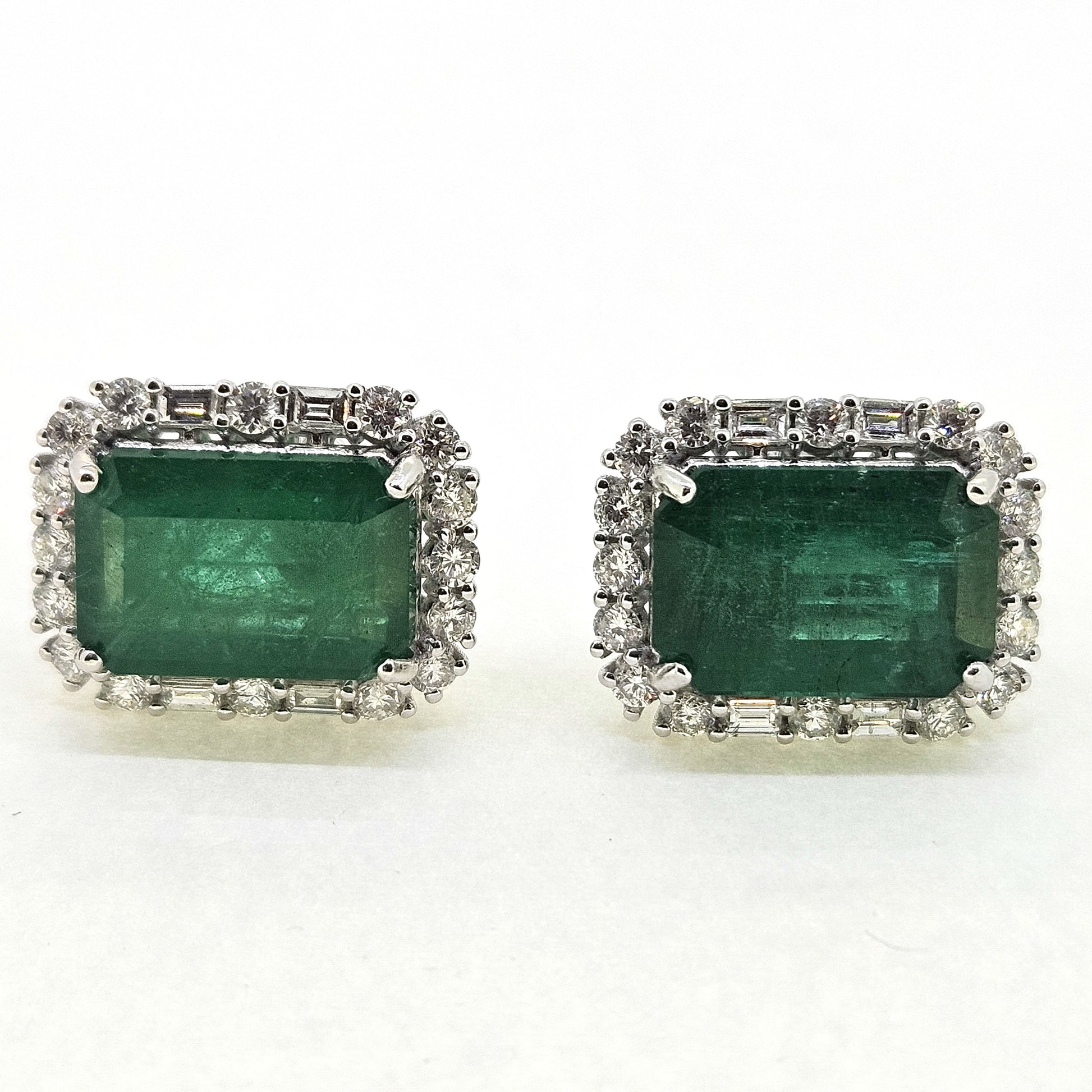 Step cut Emerald and Diamond earrings E10.40 D1.45