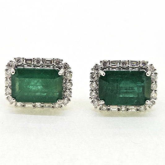 Step cut Emerald and Diamond earrings E10.40 D1.45