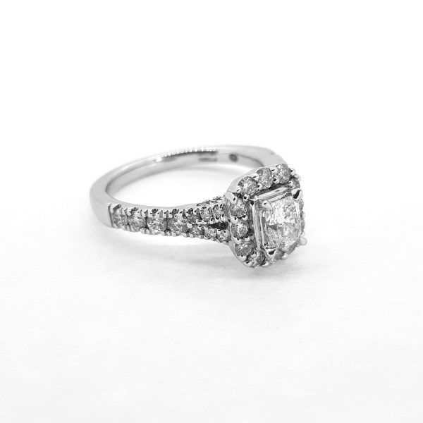 Diamond Halo Cluster Engagement Ring in Platinum, 0.85 carats