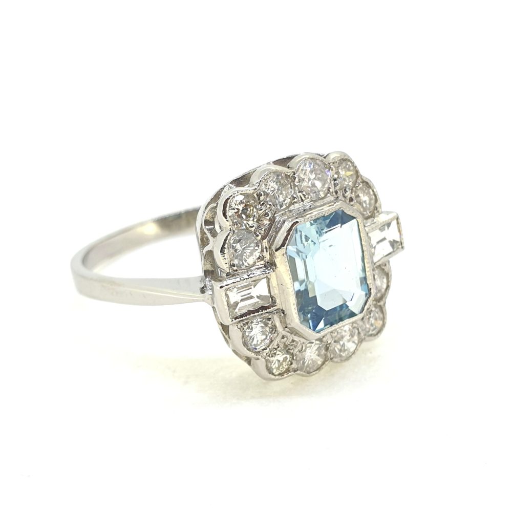 1.60ct Aquamarine and Diamond Flower Cluster Ring in Platinum