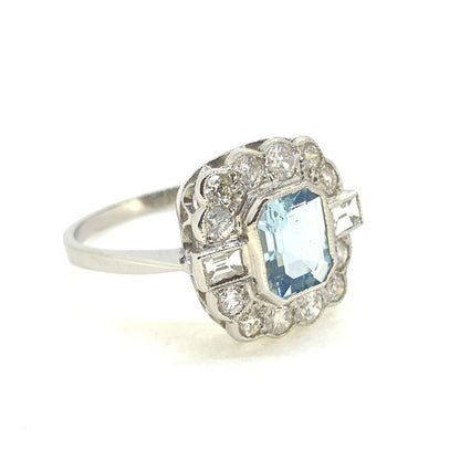 1.60ct Aquamarine and Diamond Flower Cluster Ring in Platinum