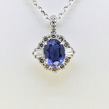2ct Blue Sapphire and Diamond Cluster Pendant
