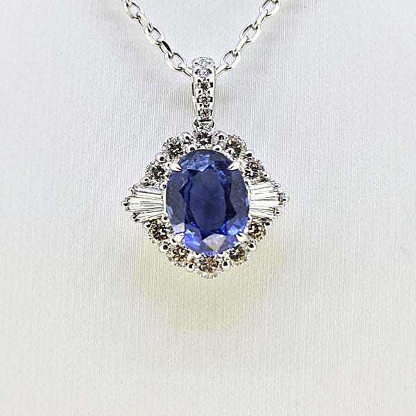 2ct Blue Sapphire and Diamond Cluster Pendant