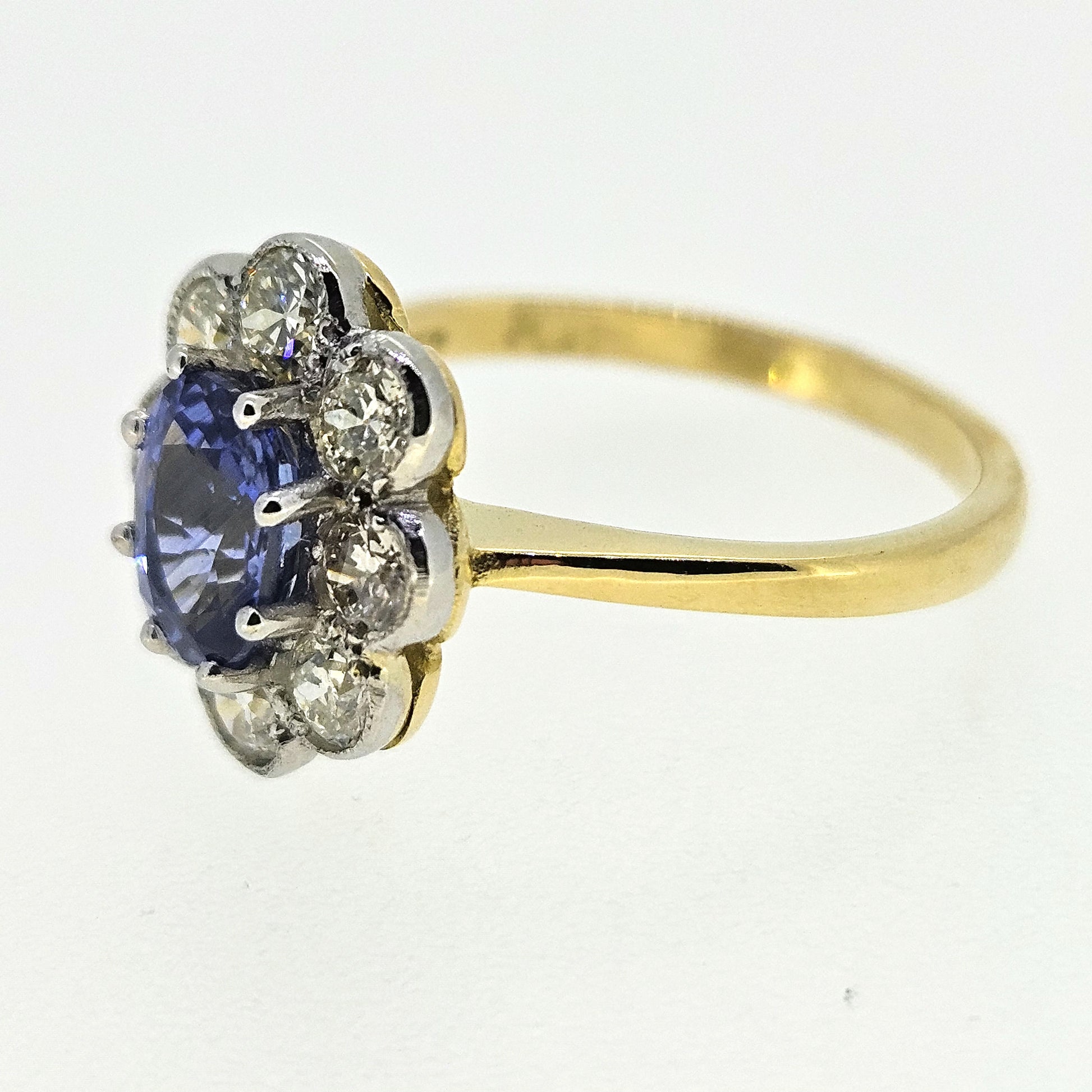 18 Carat Gold, Platinum, Sapphire 1.20 Carats and Diamond 0.80 Carat Cluster Ring