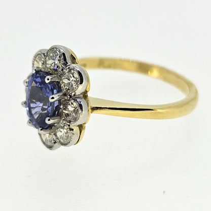 18 Carat Gold, Platinum, Sapphire 1.20 Carats and Diamond 0.80 Carat Cluster Ring