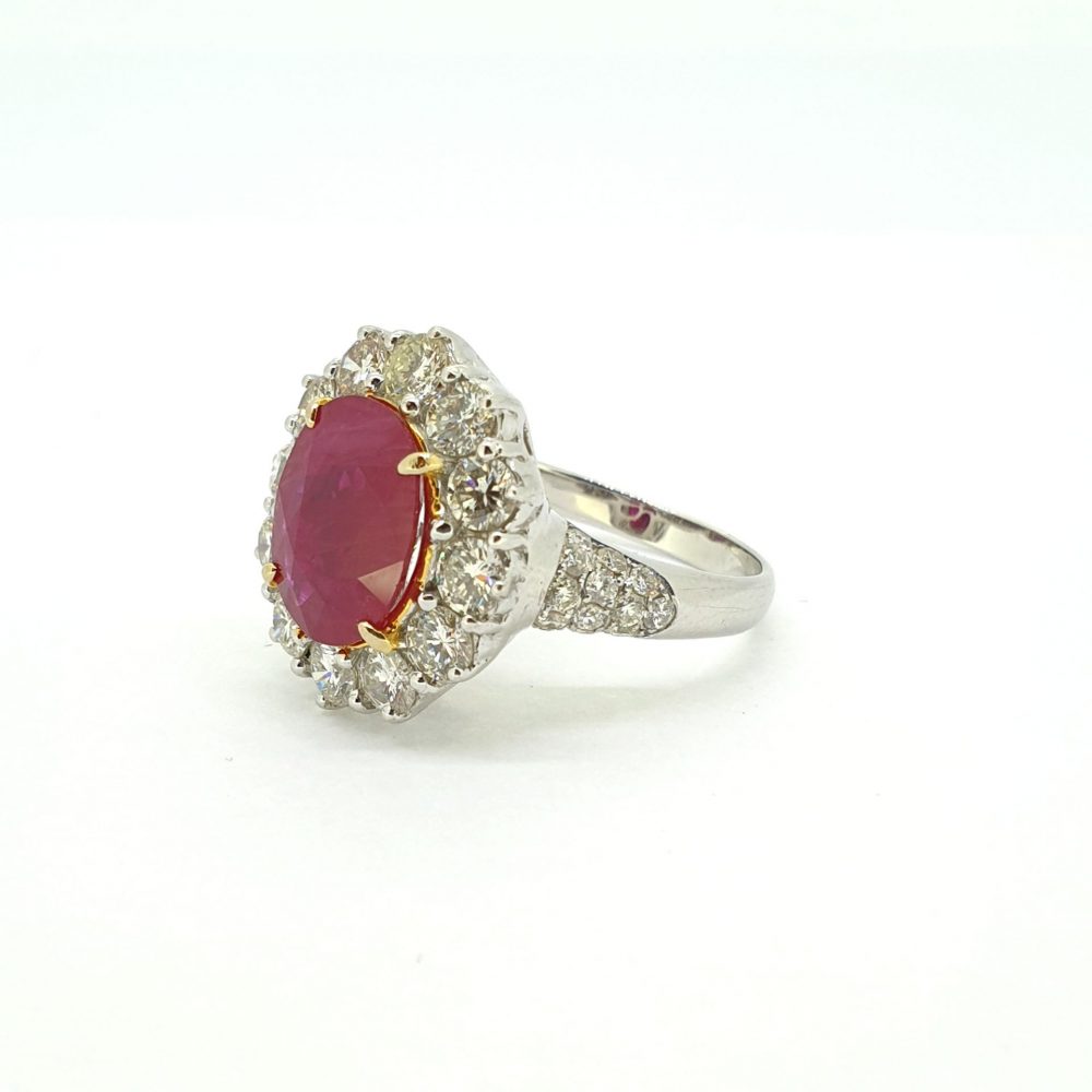 3.71ct Ruby and Diamond Oval Cluster Ring