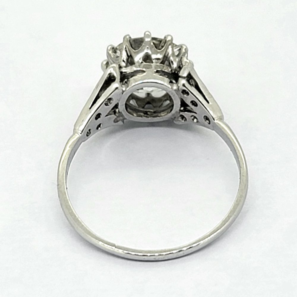 Art Deco 2.20ct Old Cut Diamond Solitaire Engagement Ring in Platinum with Diamond Set Split Shoulders