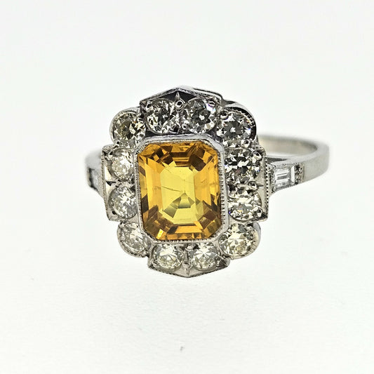 Yellow Sapphire and Diamond Cluster Ring D0.75 Ys1.71 Platinum