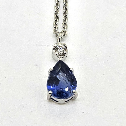 1ct Pear Cut Sapphire and Diamond Pendant