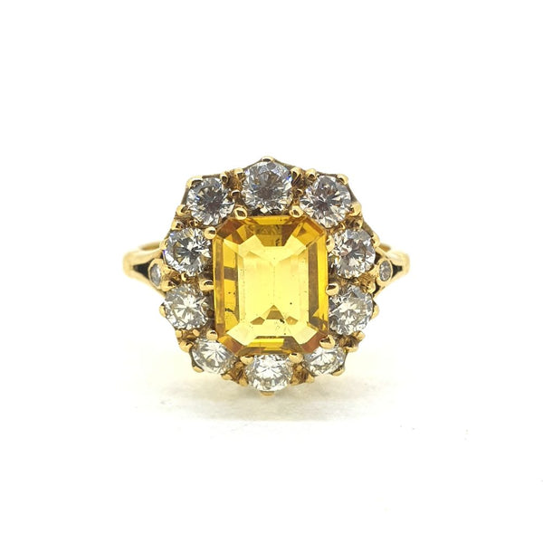 1.90ct Yellow Sapphire and Diamond Cluster Engagement Ring in 18ct Yellow Gold