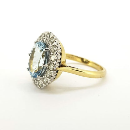 6.50ct Aquamarine and Diamond Oval Cluster Ring in 18ct Gold