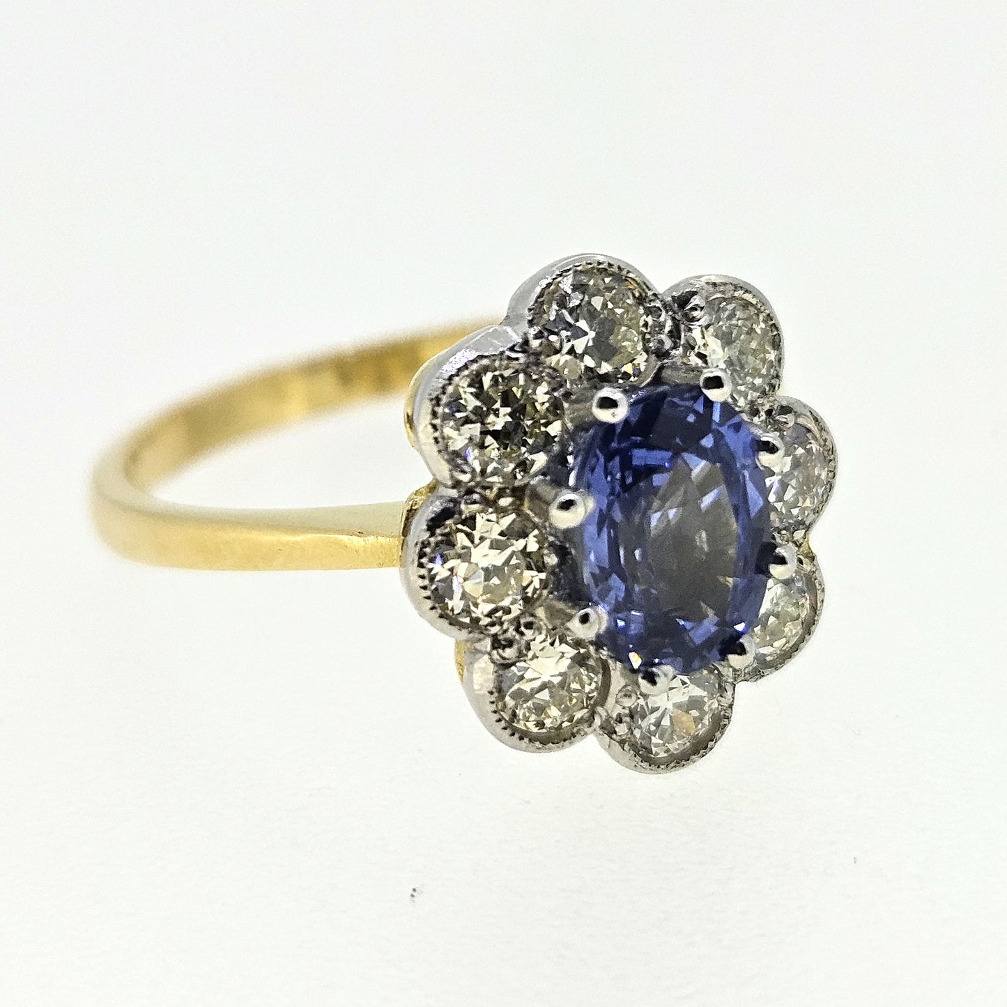 18 Carat Gold, Platinum, Sapphire 1.20 Carats and Diamond 0.80 Carat Cluster Ring