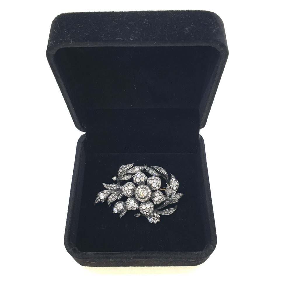 Victorian Antique En Tremblant Diamond Flower Cluster Brooch Circa 1870