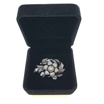 Victorian Antique En Tremblant Diamond Flower Cluster Brooch Circa 1870