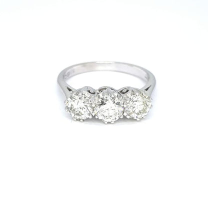 Three Stone Diamond Ring in 18ct White Gold, 1.60 carat total