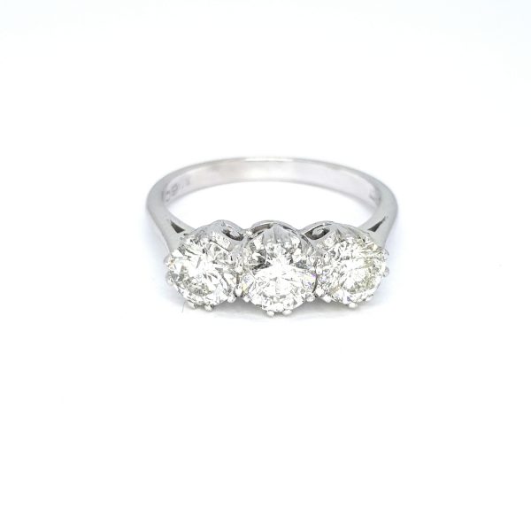 Three Stone Diamond Ring in 18ct White Gold, 1.60 carat total