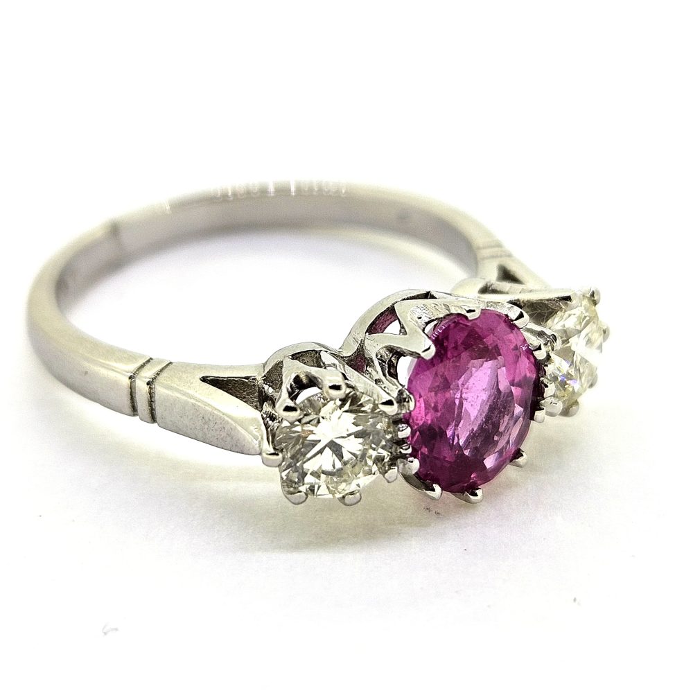 2ct Pink Sapphire and Diamond Three Stone Engagement Ring in Platinum