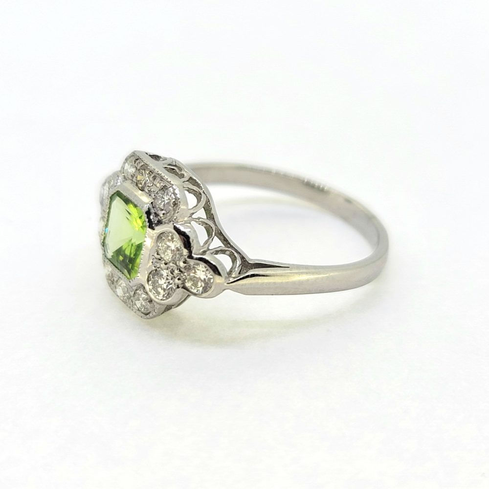 1ct Peridot and Diamond Cluster Ring in Platinum