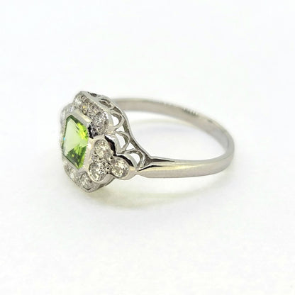 1ct Peridot and Diamond Cluster Ring in Platinum