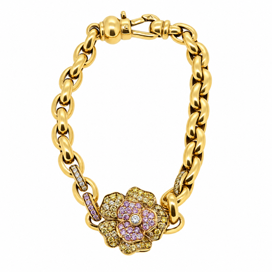 18ct yellow gold pink and yellow diamond set bracelet D est. 2.5cts