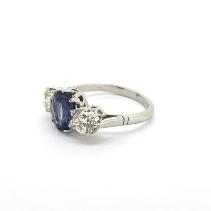 Sapphire and Diamond Three Stone Ring in Platinum, 2.65 carats