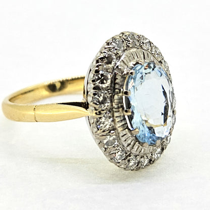 2.60ct Oval Aquamarine and Diamond Cluster Engagement Ring