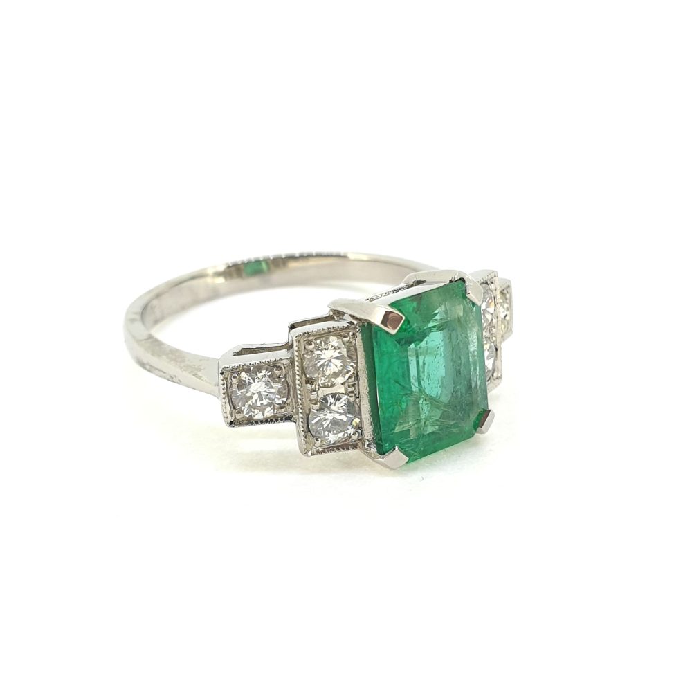 1ct Emerald and Diamond Engagement Ring in Platinum