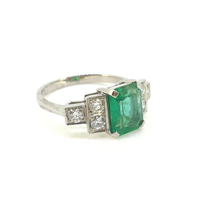 1ct Emerald and Diamond Engagement Ring in Platinum