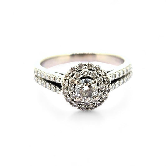 Diamond Double Halo Cluster Engagement Ring in 18ct Gold