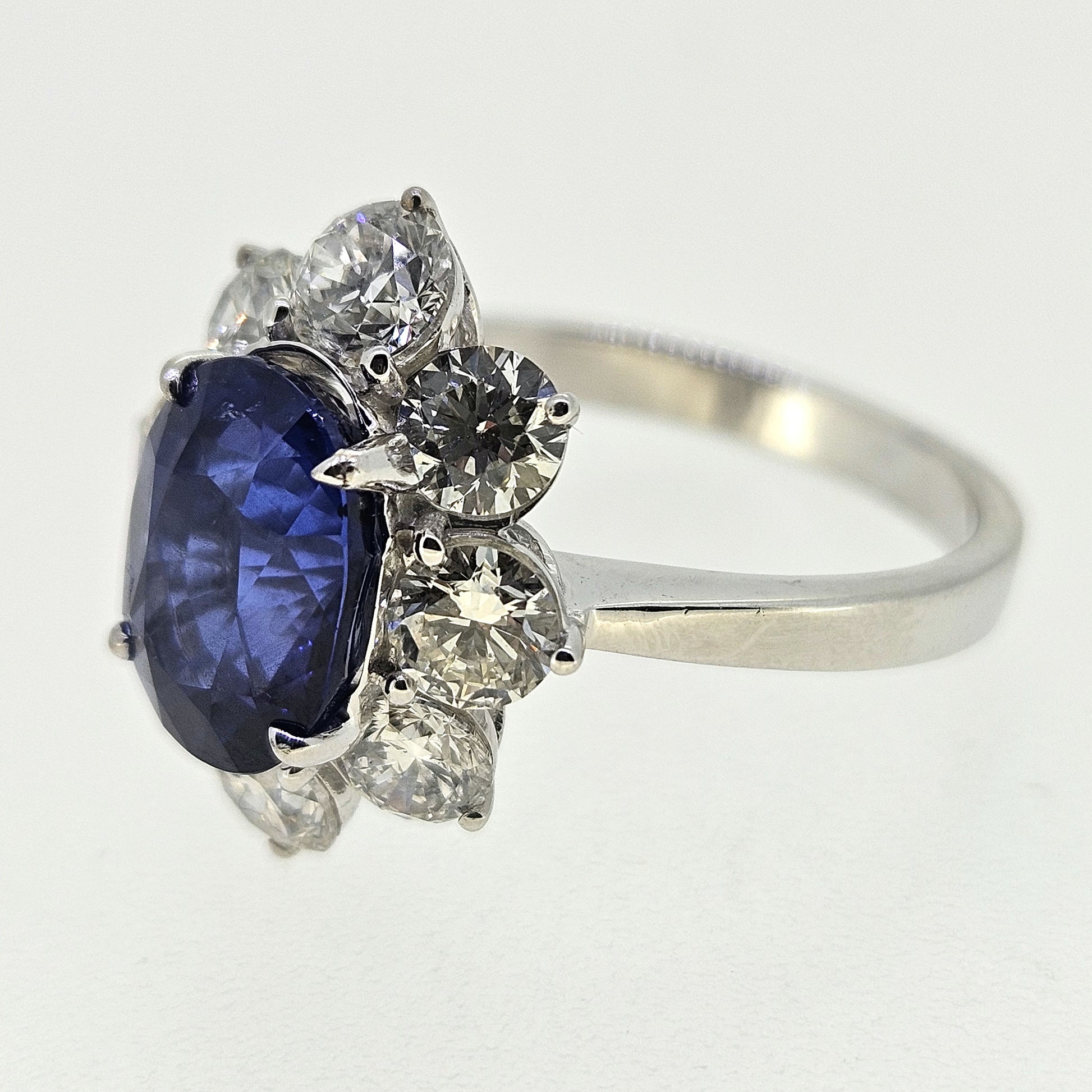 3.80ct Sapphire and Diamond Cluster Engagement Ring in 18ct White Gold