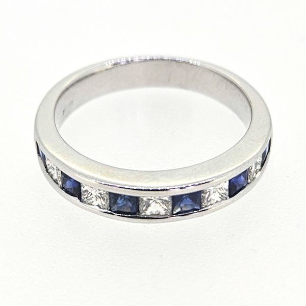 Square Princess Cut Sapphire and Diamond Half Eternity Band Ring in 18ct White Gold
