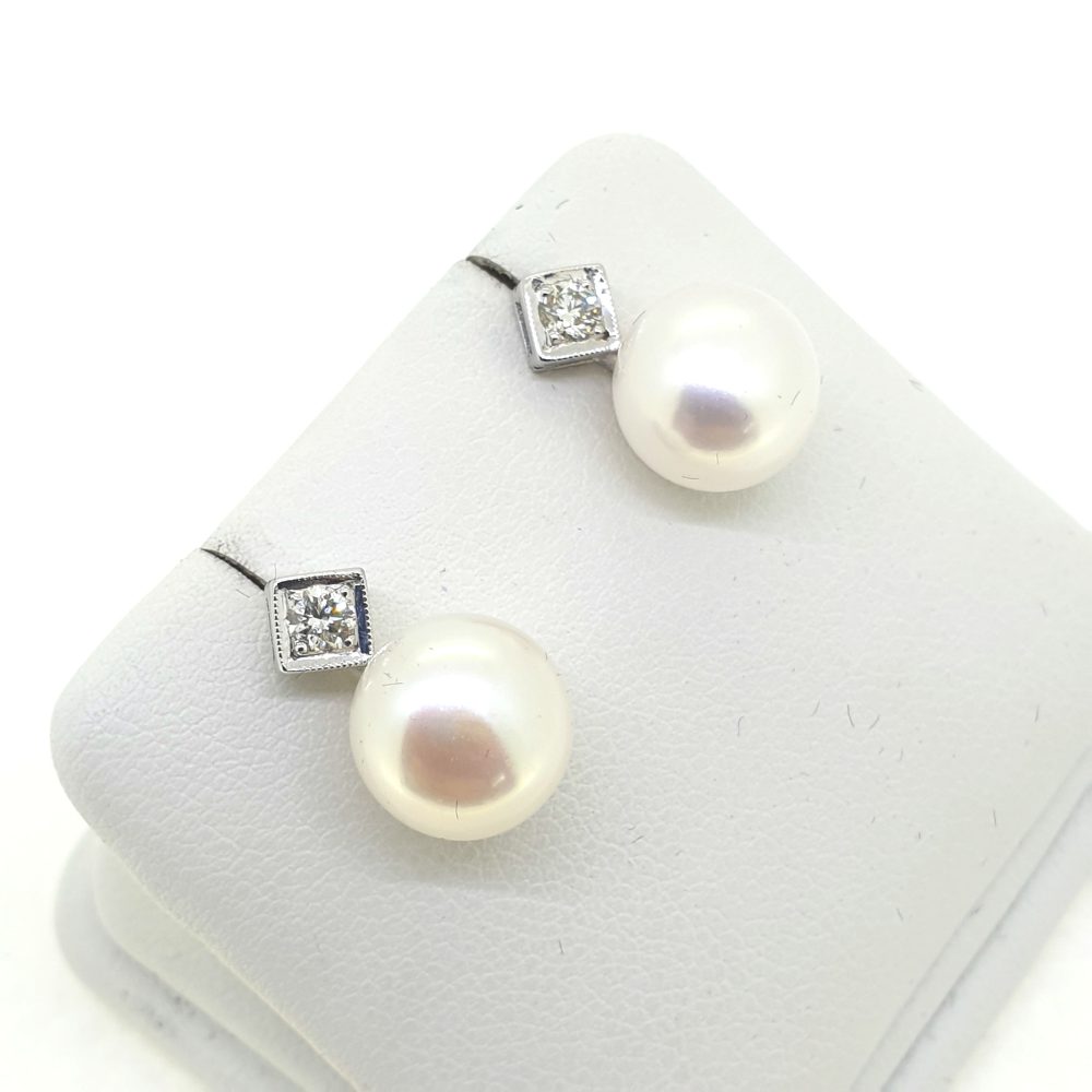 Freshwater Pearl and Diamond Drop Earrings