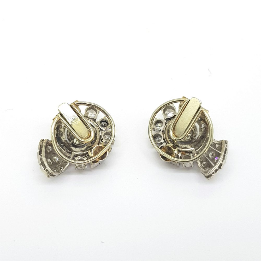 Vintage 1940s Diamond Cluster Swirl Earrings, 2.00 carat total