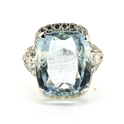 10.20ct Aquamarine and Diamond Cluster Statement Ring