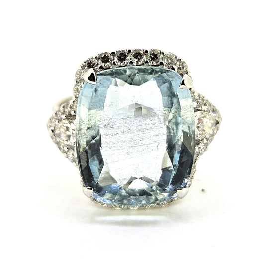 10.20ct Aquamarine and Diamond Cluster Statement Ring