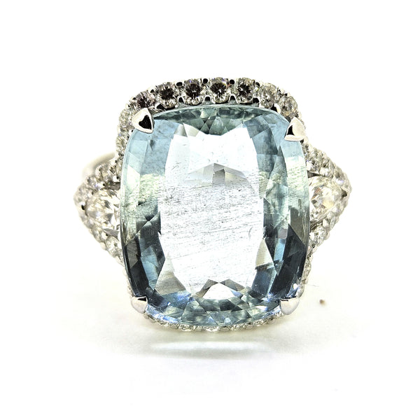 10.20ct Aquamarine and Diamond Cluster Statement Ring